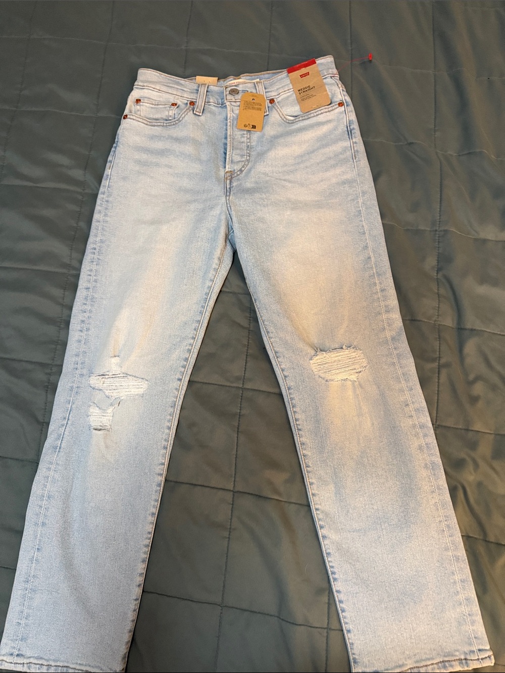 Levi's Light Blue Straight Leg Jeans with Knee Distress size 28x28